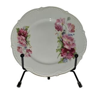 PK Silesia Floral Dessert Plates Pink Roses Scalloped Porcelain Set of 2